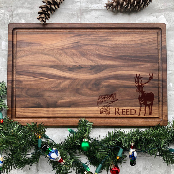 Largemouth Bass and Deer Personalized Cutting Board