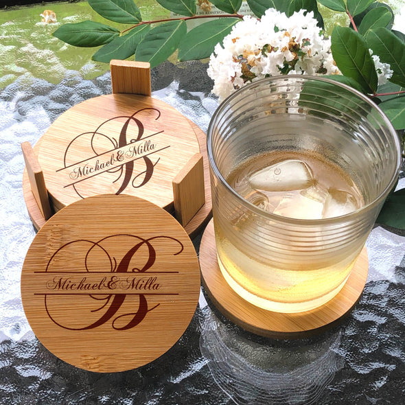 Coaster Set Personalized Bamboo Wedding Gift