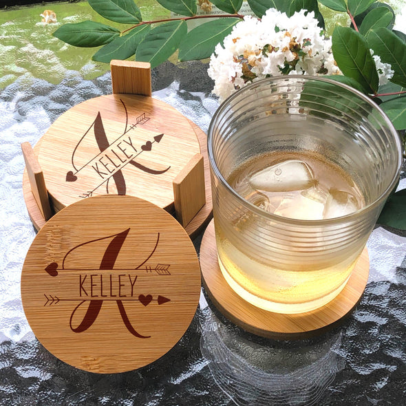 Coaster Set Of 4 Monogram Letter Bamboo
