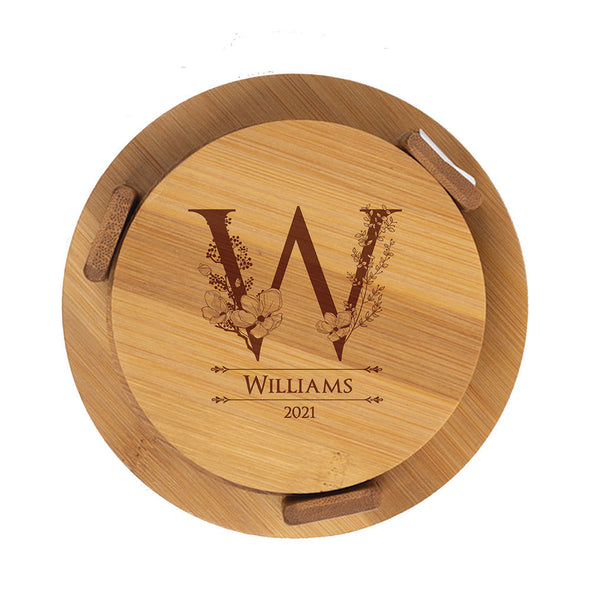 Custom Round Bamboo Coasters – Set of 4 – Personalized Drink Coasters – Eco-Friendly Gift – Housewarming, Wedding, Anniversary