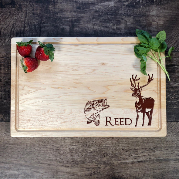 Largemouth Bass and Deer Personalized Cutting Board