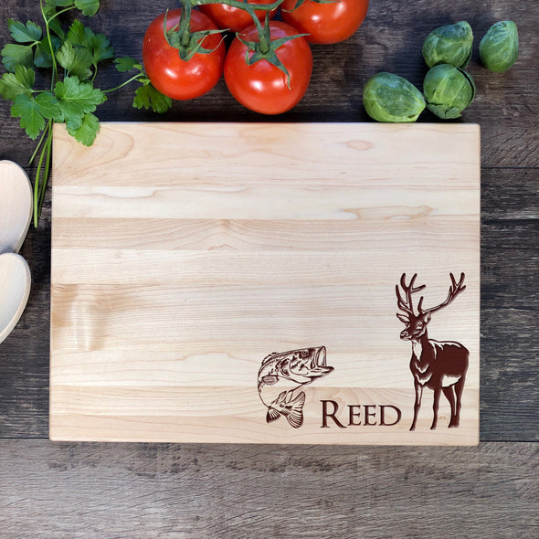 Largemouth Bass and Deer Personalized Cutting Board