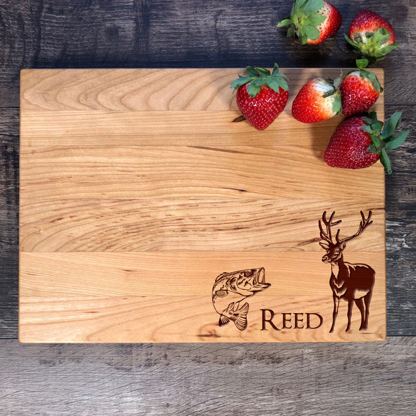 Largemouth Bass and Deer Personalized Cutting Board