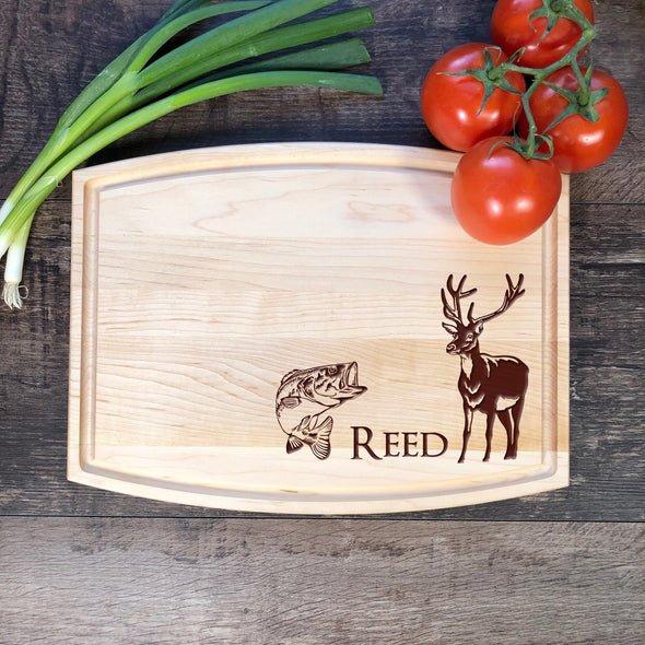 Largemouth Bass and Deer Personalized Cutting Board