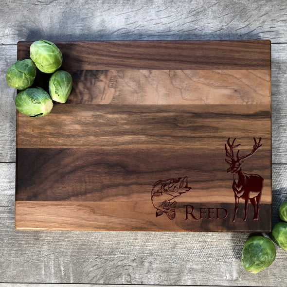 Largemouth Bass and Deer Personalized Cutting Board