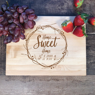 Home Sweet Home. GPS Coordinates. Personalized Board. Bamboo Board. M28
