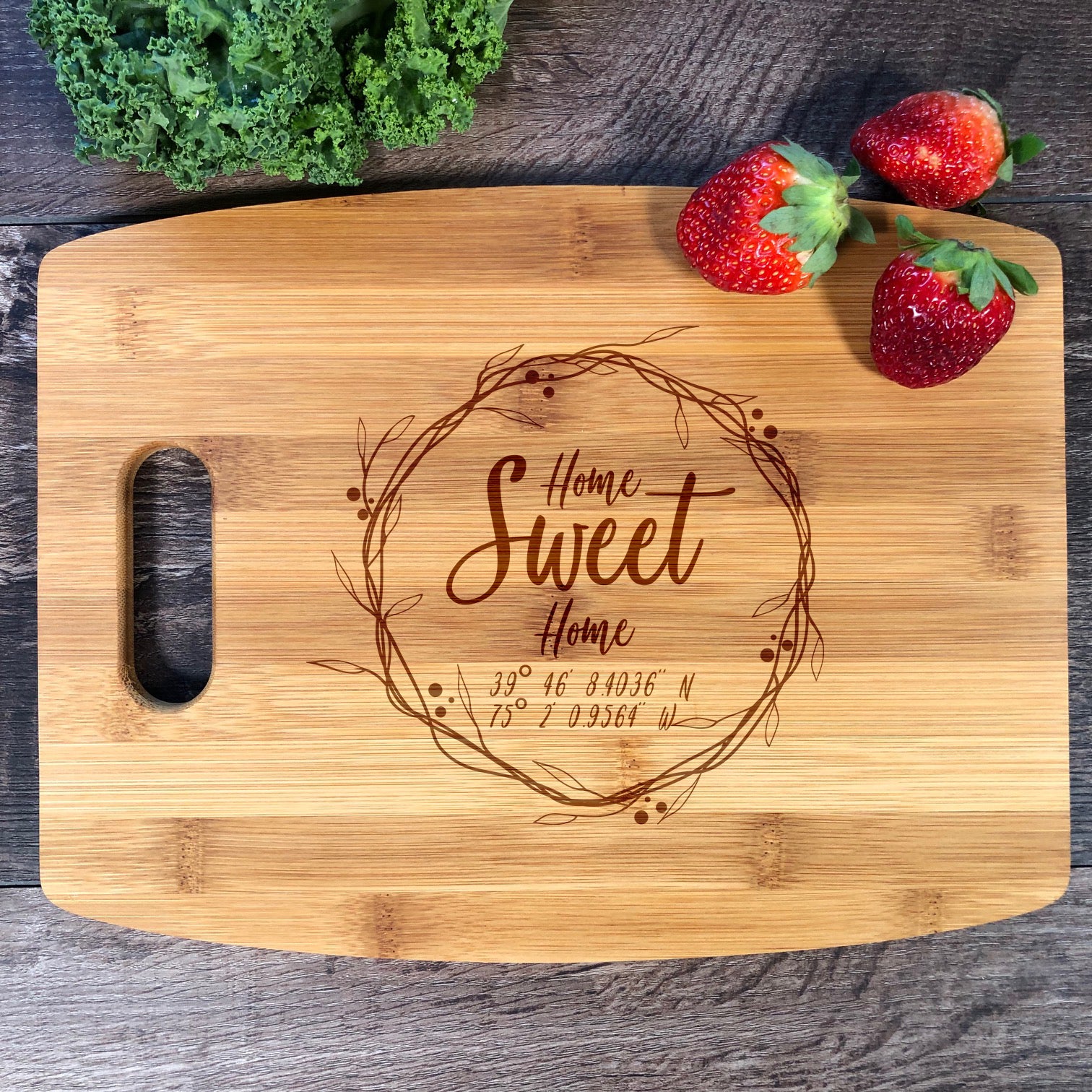 Personalized Happy Campers Live Here - 2 Tone Bamboo Cutting Board