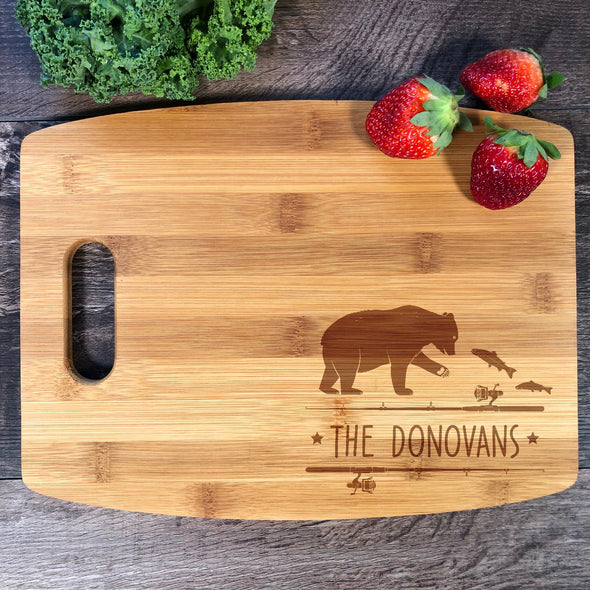 Fishing Bear Custom Cuttting Board. Your Name Here. M60
