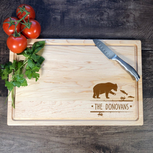 Fishing Bear Custom Cuttting Board. Your Name Here. M60
