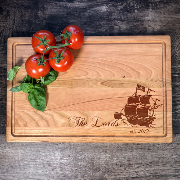 Pirate Ship. Custom Cutting Board. Family Name Board. M44