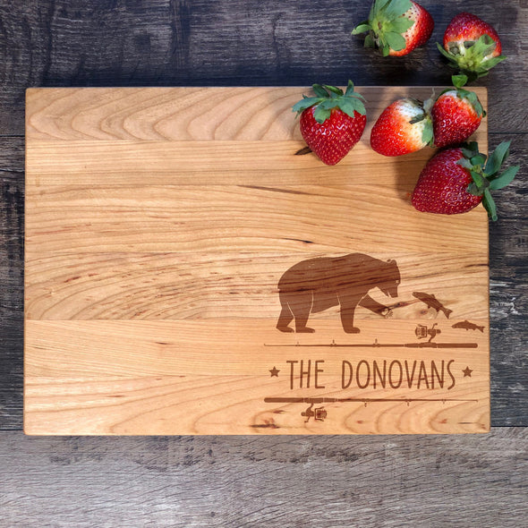 Fishing Bear Custom Cuttting Board. Your Name Here. M60