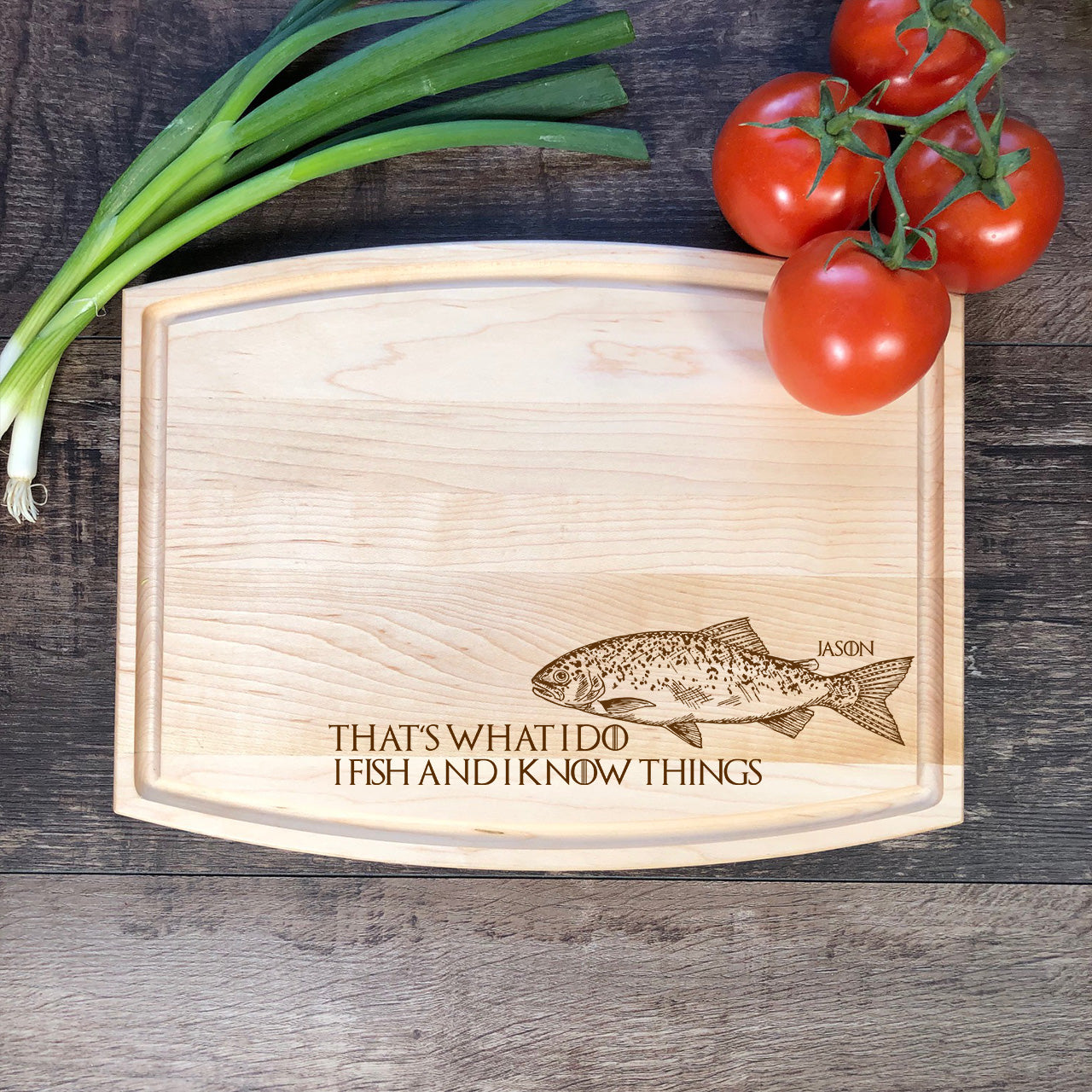 That's What I Do. I Fish Cutting Board. M61 - Bamboo Round 12