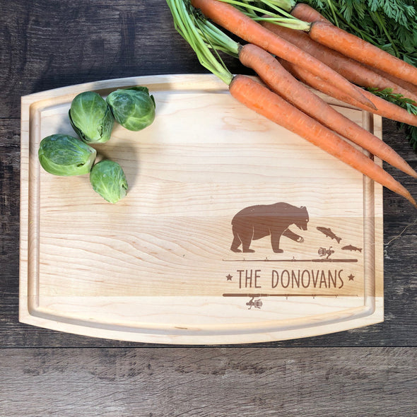 Fishing Bear Custom Cuttting Board. Your Name Here. M60