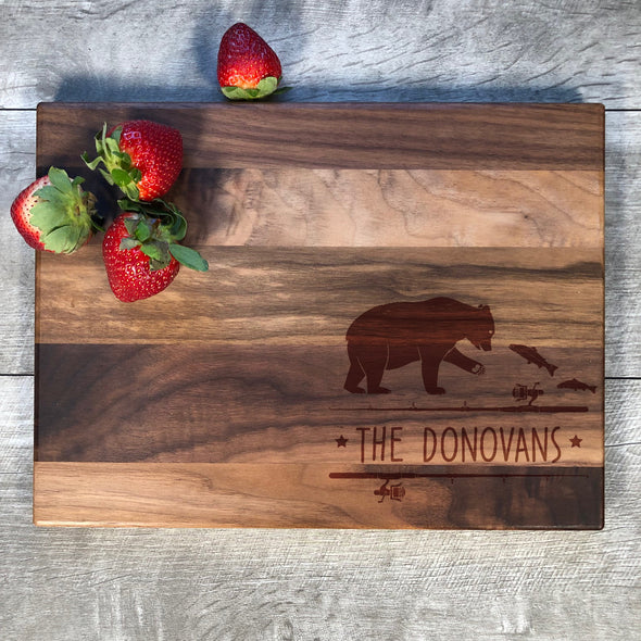 Fishing Bear Custom Cuttting Board. Your Name Here. M60
